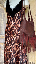 Load image into Gallery viewer, Luxe chocolate brown leather fringe shoulder bag styled for bohemian fashion, designed in Australia by Dreamtime Boho