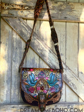 Load image into Gallery viewer, Luxe Love Story Hand-Tooled Leather Crossbody Boho Bag – Dark Brown-Apparel &amp; Accessories-Dreamtime Boho -Dreamtime Boho