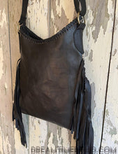 Load image into Gallery viewer, Mandala Feather Cross Body Leather Boho Bag-Handbags, Wallets &amp; Cases-Dreamtime Boho-Black-Dreamtime Boho