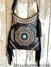 Load image into Gallery viewer, Mandala Feather Cross Body Leather Boho Bag-Handbags, Wallets &amp; Cases-Dreamtime Boho-Black-Dreamtime Boho