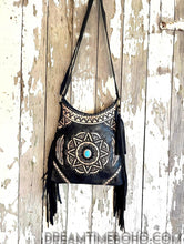 Load image into Gallery viewer, Mandala Feather Cross Body Leather Boho Bag-Handbags, Wallets &amp; Cases-Dreamtime Boho-Black-Dreamtime Boho
