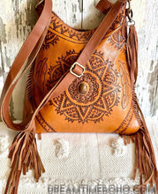 Load image into Gallery viewer, Mandala Feather Cross Body Leather Boho Bag-Handbags, Wallets &amp; Cases-Dreamtime Boho-Black-Dreamtime Boho