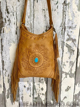 Load image into Gallery viewer, Mandala Feather Cross Body Leather Boho Bag-Handbags, Wallets &amp; Cases-Dreamtime Boho-Tan-Dreamtime Boho