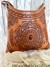 Load image into Gallery viewer, Mandala Sunstone Hand Tooled Leather Crossbody Boho Bag-Crossbody Bag-Dreamtime Boho -Brown-Dreamtime Boho