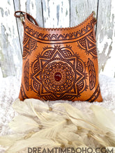 Load image into Gallery viewer, Mandala Sunstone Hand Tooled Leather Crossbody Boho Bag-Crossbody Bag-Dreamtime Boho -Brown-Dreamtime Boho