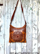 Load image into Gallery viewer, Mandala Sunstone Hand Tooled Leather Crossbody Boho Bag-Crossbody Bag-Dreamtime Boho -Brown-Dreamtime Boho