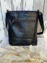 Load image into Gallery viewer, Back view of genuine leather boho crossbody bag showing rear zip pocket.