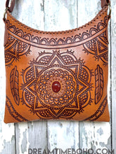 Load image into Gallery viewer, Mandala Sunstone Hand Tooled Leather Crossbody Boho Bag-Crossbody Bag-Dreamtime Boho -Brown-Dreamtime Boho