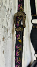 Load image into Gallery viewer, Adjustable hand-painted mushroom leather shoulder strap featuring ornate antique brass-look buckle and colourful artisan detailing.