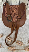 Load image into Gallery viewer, Close-up of Myla hand tooled leather bag with bird floral design and decorative buckle