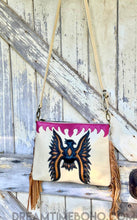 Load image into Gallery viewer, Phoenix Spirit leather fringe crossbody bag with adjustable shoulder strap