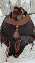Load image into Gallery viewer, Rustic patchwork leather shoulder bag with hand stitched detailing, gemstone feature and boho styling