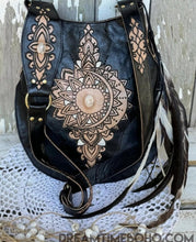Load image into Gallery viewer, Sahara Moon Mandala Hand-Tooled Leather Boho Crossbody Bag-Leather Boho bag-Dreamtime Boho-Brown-Dreamtime Boho