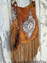 Load image into Gallery viewer, Sahara Moon Mandala Hand Tooled Leather Fringe Boho Bag – Tan-Apparel &amp; Accessories-Dreamtime Boho -Dreamtime Boho