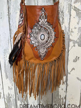 Load image into Gallery viewer, Sahara Moon Mandala Hand Tooled Leather Fringe Boho Bag – Tan-Apparel &amp; Accessories-Dreamtime Boho -Dreamtime Boho