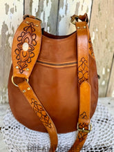 Load image into Gallery viewer, Sahara Moon Mandala Hand-Tooled Leather Boho Crossbody Bag-Leather Boho bag-Dreamtime Boho-Brown-Dreamtime Boho