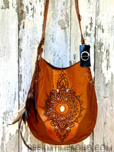 Load image into Gallery viewer, Sahara Moon Mandala Hand-Tooled Leather Boho Crossbody Bag-Leather Boho bag-Dreamtime Boho-Brown-Dreamtime Boho