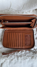 Load image into Gallery viewer, Interior of Sienna Soul leather wallet showing card slots, ID windows and zip pocket.