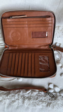 Load image into Gallery viewer, Open Sienna Soul leather wallet showing internal zip coin compartment and spacious note compartments.