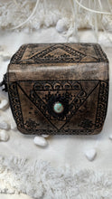 Load image into Gallery viewer, Small leather wallet purse with decorative hand tooling and turquoise gemstone feature