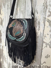 Load image into Gallery viewer, Hand Tooled Horse Leather Fringe Crossbody Boho Bag-Handbags, Wallets &amp; Cases-Dreamtime Boho -Dreamtime Boho