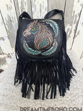 Load image into Gallery viewer, Hand Tooled Horse Leather Fringe Crossbody Boho Bag-Handbags, Wallets &amp; Cases-Dreamtime Boho -Dreamtime Boho