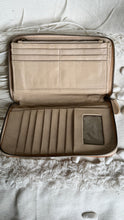 Load image into Gallery viewer, Open tan boho leather wallet purse with multiple card slots, note compartments and mirror