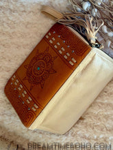 Load image into Gallery viewer, Tan Hand Tooled Mandala Leather Zip Around Boho Wallet Purse-Handbags, Wallets &amp; Cases-Dreamtime Boho-Dreamtime Boho