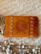 Load image into Gallery viewer, Tan Hand Tooled Mandala Leather Zip Around Boho Wallet Purse-Handbags, Wallets &amp; Cases-Dreamtime Boho-Dreamtime Boho