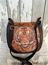 Load image into Gallery viewer, Tiger Spirit Hand Painted &amp; Hand Tooled Leather Crossbody Boho Bag-Handbags, Wallets &amp; Cases-Dreamtime Boho -Dreamtime Boho