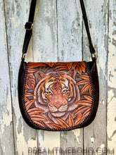 Load image into Gallery viewer, Tiger Spirit Hand Painted &amp; Hand Tooled Leather Crossbody Boho Bag-Handbags, Wallets &amp; Cases-Dreamtime Boho -Dreamtime Boho