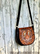 Load image into Gallery viewer, Tiger Spirit Hand Painted &amp; Hand Tooled Leather Crossbody Boho Bag-Handbags, Wallets &amp; Cases-Dreamtime Boho -Dreamtime Boho
