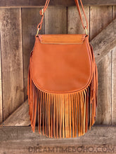 Load image into Gallery viewer, Hand Tooled Crystal Moon Leather Fringed Boho Bag-Leather Boho bag-Dreamtime Boho -Brown-Dreamtime Boho