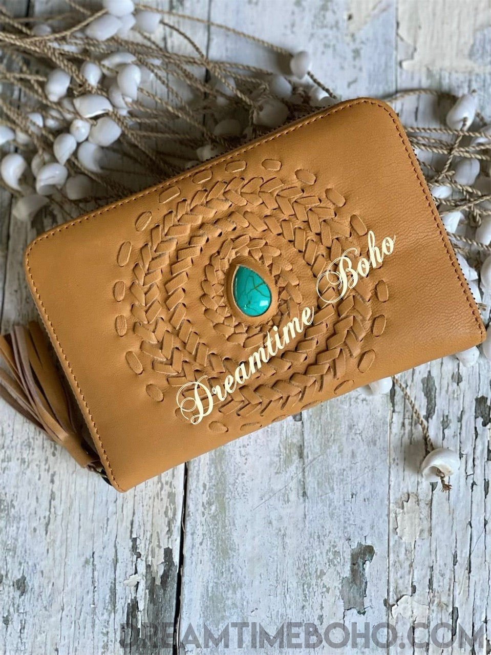 Free Spirit Boho Leather Purse Wallet Turquoise Stone Detail-Apparel & Accessories-Dreamtime Boho-Dreamtime Boho