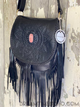 Load image into Gallery viewer, Mandala Fringed Leather Crossbody Boho Bag-Boho Fringe Bag-Dreamtime Boho-Black-Dreamtime Boho