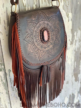 Load image into Gallery viewer, Mandala Fringed Leather Crossbody Boho Bag-Boho Fringe Bag-Dreamtime Boho-Antique Brown-Dreamtime Boho