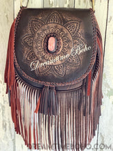Load image into Gallery viewer, Mandala Fringed Leather Crossbody Boho Bag-Boho Fringe Bag-Dreamtime Boho-Antique Brown-Dreamtime Boho