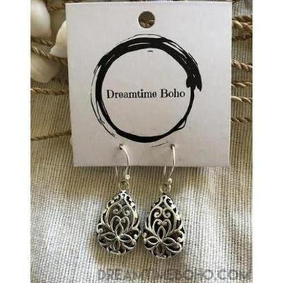 Bohemian Silver Filigree Earrings Drop Style Boho Gypsy-Bohemian Silver Earrings-Dreamtime Boho-Dreamtime Boho