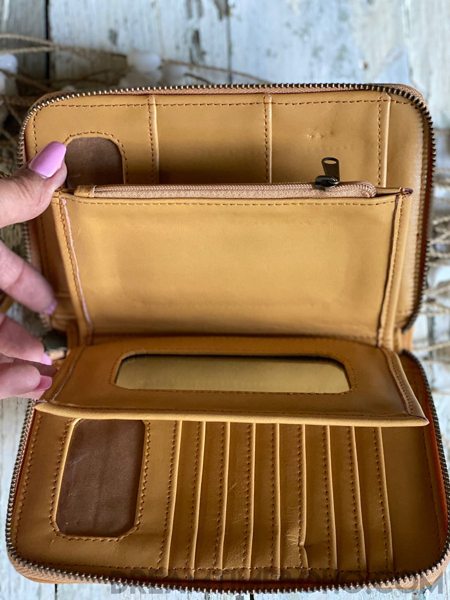 Free Spirit Boho Leather Purse Wallet Turquoise Stone Detail ...