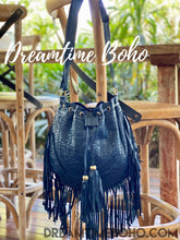Load image into Gallery viewer, Gypsy Weave Leather Fringed Boho Bag-Fringed Boho Bag-Dreamtime Boho -Blue-Dreamtime Boho