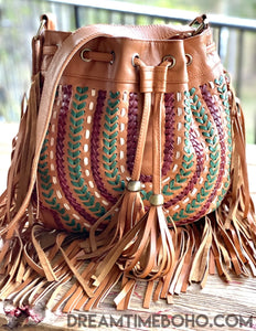 Gypsy Weave Leather Fringed Boho Bag-Fringed Boho Bag-Dreamtime Boho -Forest-Dreamtime Boho