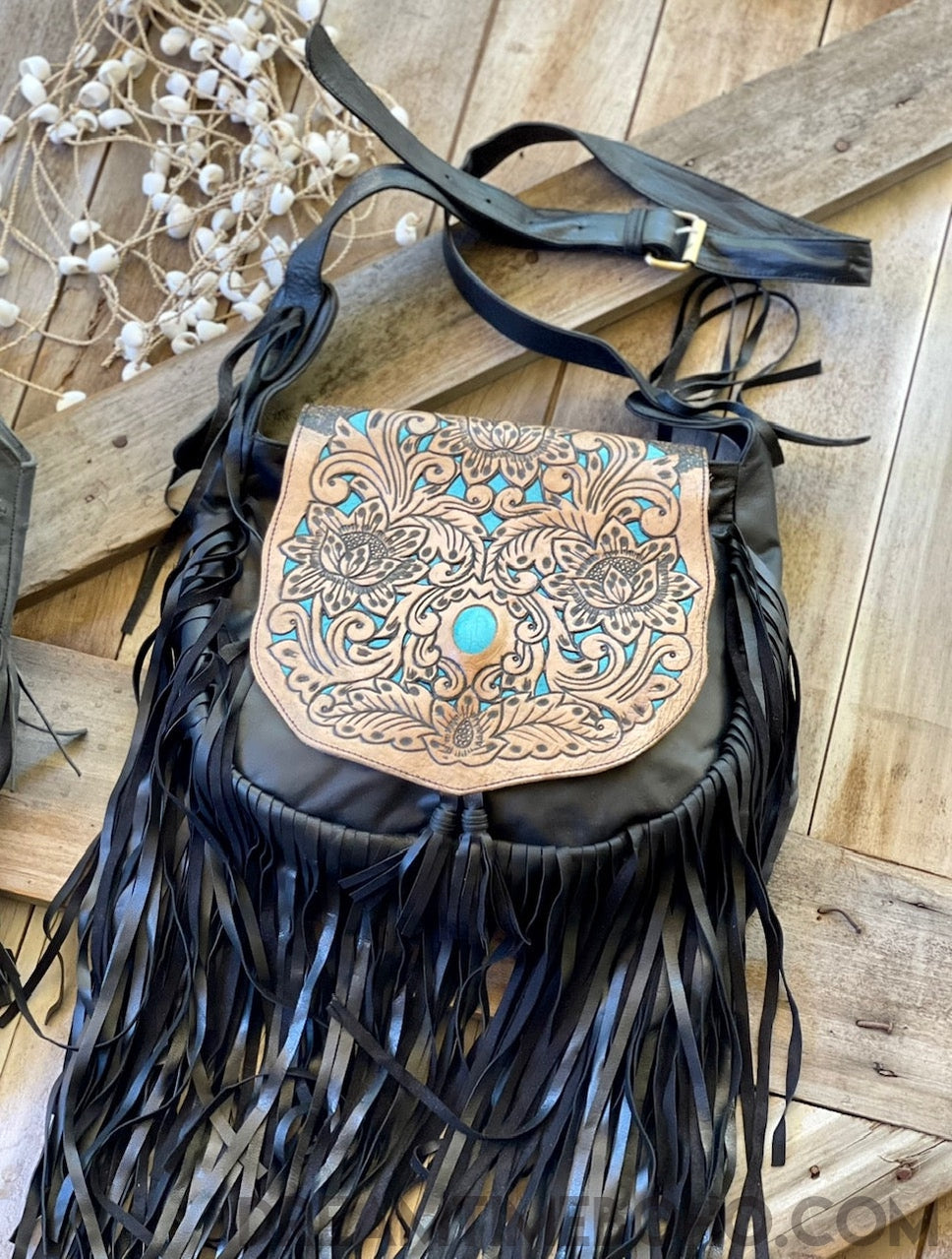 Black leather boho purse Clearance