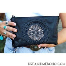 Load image into Gallery viewer, Hand Tooled Dragonfly Leather Croosbody Purse Leather Bag-Clutch/Purse-Dreamtime Boho -26cmx19cm-Black-Dreamtime Boho