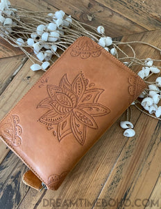 Hand Tooled Lotus Leather Purse Wallet Bohemian-Leather Wallet-Dreamtime Boho-Dreamtime Boho