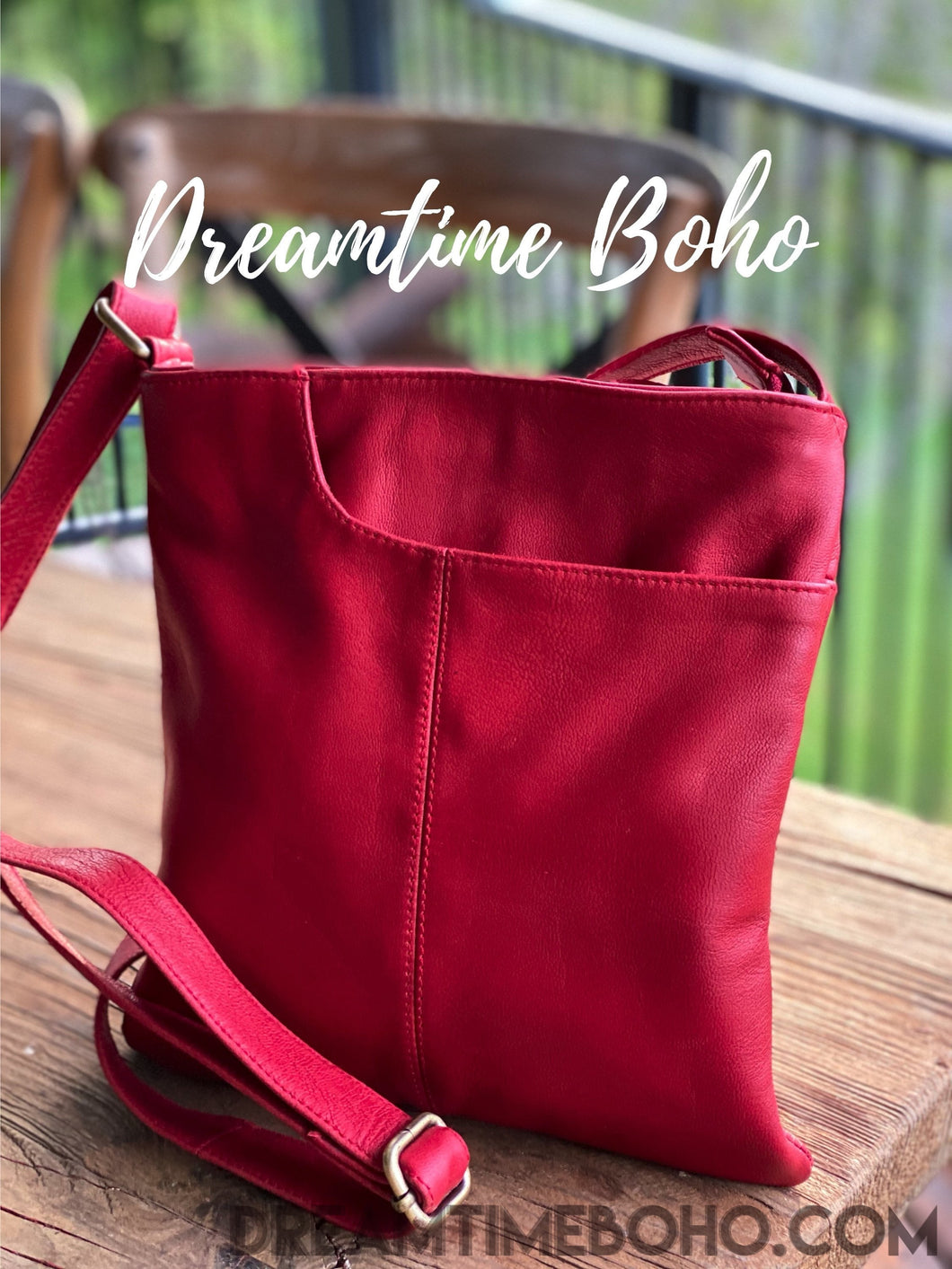 Leather Cross Body Bella Bag-Crossbody Bag-Dreamtime Boho-RED-Dreamtime Boho