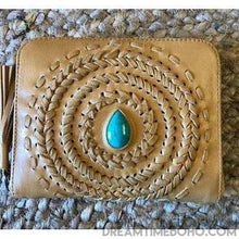 Load image into Gallery viewer, Free Spirit Boho Leather Wallet Purse Turquoise Stone Detail - Small-Leather Wallet-Dreamtime Boho-Dreamtime Boho