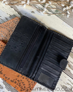 Hand Tooled Leather Lotus Boho Clutch Purse Wallet-Clutch/Purse-Dreamtime Boho-Black-Dreamtime Boho