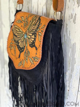 Load image into Gallery viewer, Hand Painted Butterfly Suede Fringed Leather Boho Bag-Boho Fringe Bag-Dreamtime Boho-Dreamtime Boho