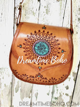 Load image into Gallery viewer, Hand Tooled Vintage Mandala Leather Boho Bag Saddle Bag-Crossbody Bag-Dreamtime Boho-Dreamtime Boho