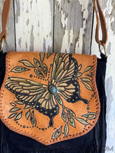Load image into Gallery viewer, Hand Painted Butterfly Suede Fringed Leather Boho Bag-Boho Fringe Bag-Dreamtime Boho-Dreamtime Boho